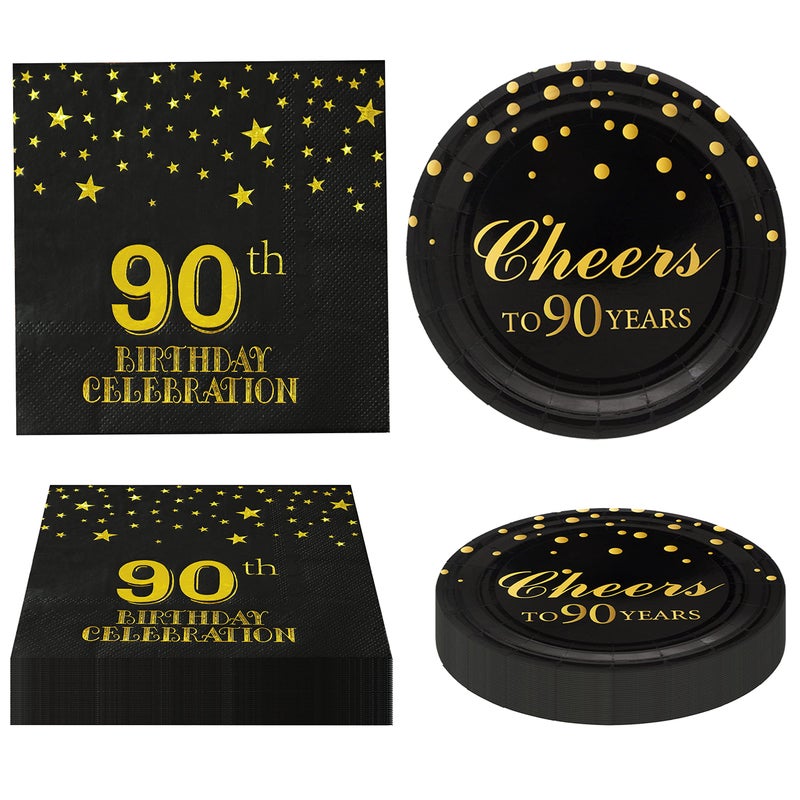 Pandecor 90th Birthday Party Plates and Napkins Party Supplies Set Serve up to 20 Guests (90 years old) - Image 1